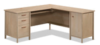 Bureau en forme de L Whitaker Point de 94,13 po de qualité commerciale avec rangement et plateau pour clavier - érable naturel