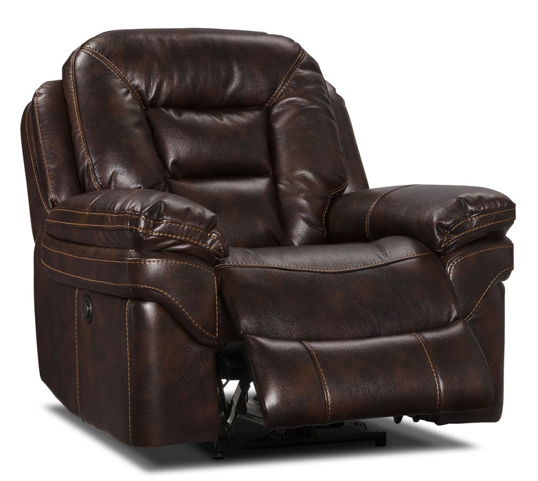 Fauteuil à inclinaison électrique Leo de 41 po en tissu d’apparence cuir - brun noyer