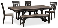 Ensemble de salle à manger Zao 6 pièces en mélamine avec table, rallonge de 66 po à 94 po (L), banc et 4 chaises - brun