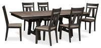 Ensemble de salle à manger Zao 7 pièces en mélamine avec table, rallonge de 66 po à 94 po (L) et 6 chaises - brun