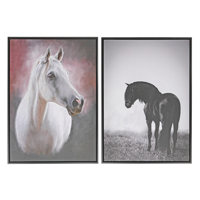 Œuvre d’art murale sur toile encadrée avec portrait de cheval - ensemble de 2 décorations murales