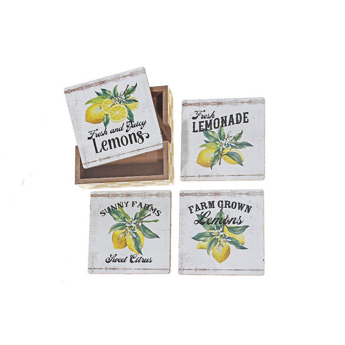 Ensemble de 4 sous-verre en bois orné d’images de citrons avec boîtier