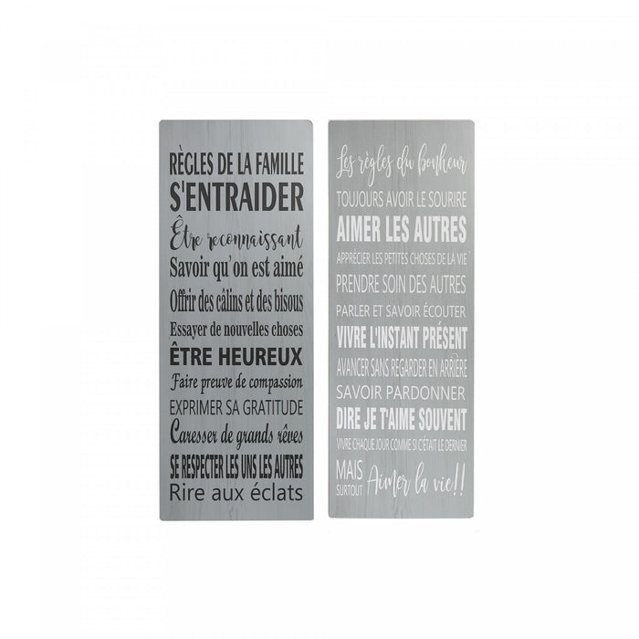 Œuvre d’art murale « Règles du bonheur et de la famille » en bois - ensemble de 2