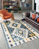 Mosaic Taupe/Blue Machine Washable Area Rug - 6'0" x 9'0"