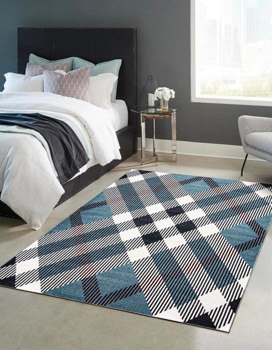 Carpette Kors bleue lavable à la machine - 5 pi 0 po x 7 pi 0 po