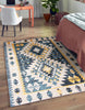 Mosaic Taupe/Blue Machine Washable Area Rug - 6'0" x 9'0"