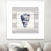 "Muted Blue Shell On Wood" Matted and Framed White 30x30 Wall Art