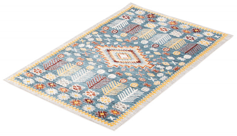 Carpette Gypsy bleue lavable à la machine - 6 pi 0 po x 9 pi 0 po