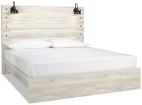 Lit à panneau Abby avec tête de lit, cadre, éclairage à DEL et port USB, blanc - format très grand l…