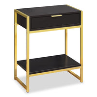 Table d'appoint Alice de 19,5 po avec rangement et tablette - cappuccino avec touches dorées