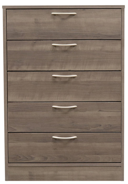 Commode verticale Arlo de 23,6 po (L) x 36,2 po (H) à 5 tiroirs pour la chambre à coucher, fabriquée au Canada - gris-brun