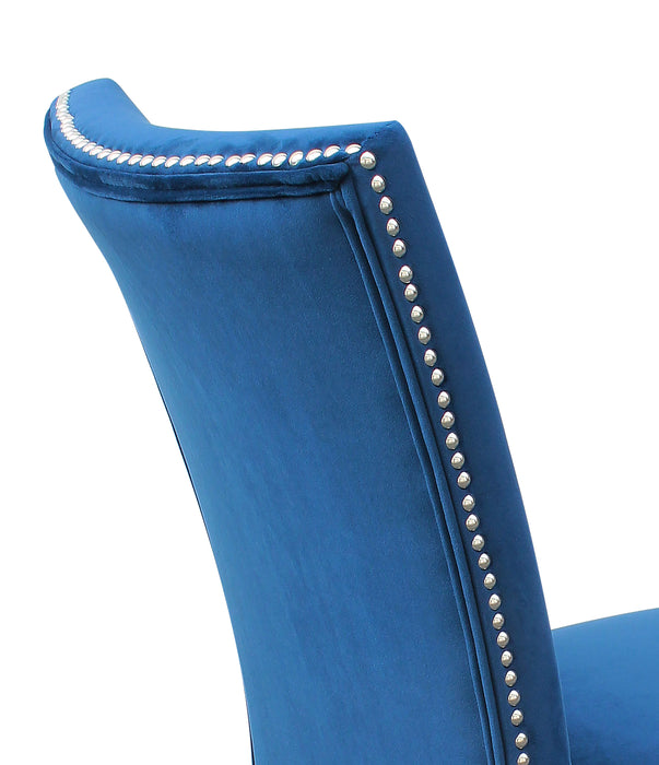 Ensemble de salle à manger Cami 7 pièces avec table de 70 po (L) avec dessus en marbre véritable et 6 chaises bleues 