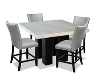 Ensemble de salle à manger Cami 5 pièces de hauteur comptoir avec table carrée de 54 po (L) avec dessus en marbre véritable et 4 chaises grises