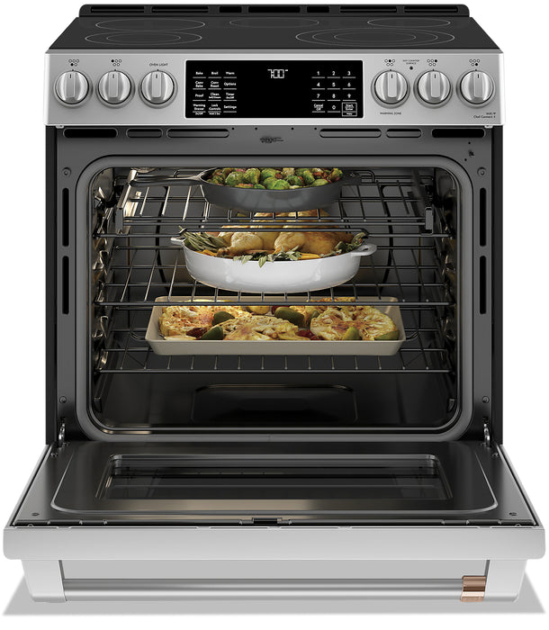 Cuisinière intelligente électrique Café de 5,7 pi³ avec convection européenne véritable et grilles autonettoyantes - acier inoxydable - CCES700P2MS1