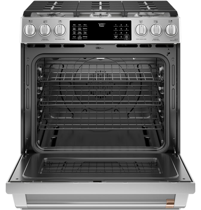 Cuisinière intelligente à gaz Café de 5,6 pi³ avec convection européenne véritable et grilles autonettoyantes - acier inoxydable - CCGS700P2MS1