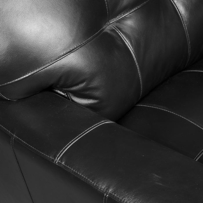 Sofa Curt de 85 po en cuir véritable avec capitonnage à boutons - noir
