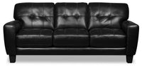 Sofa Curt de 85 po en cuir véritable avec capitonnage à boutons - noir