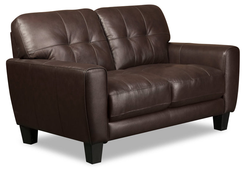 Causeuse Curt de 63 po en cuir véritable avec capitonnage à boutons - brun