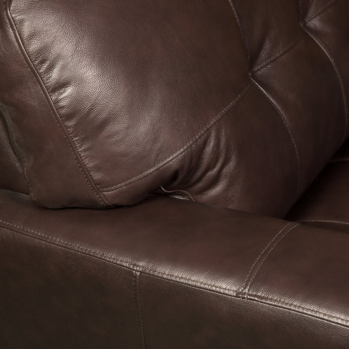 Causeuse Curt de 63 po en cuir véritable avec capitonnage à boutons - brun