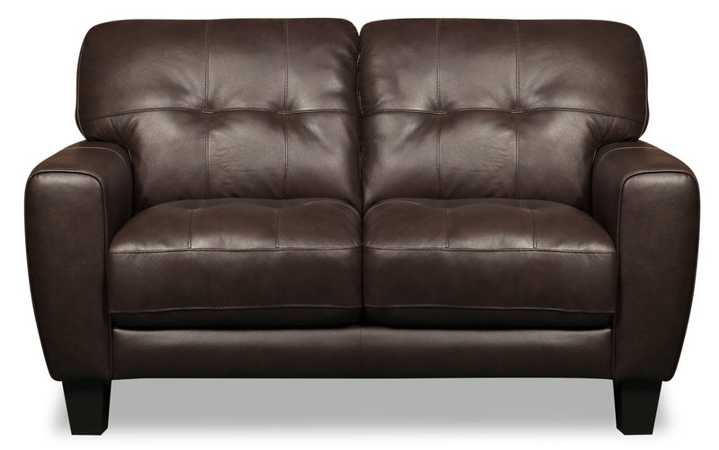 Causeuse Curt de 63 po en cuir véritable avec capitonnage à boutons - brun