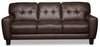 Sofa Curt de 85 po en cuir véritable avec capitonnage à boutons - brun