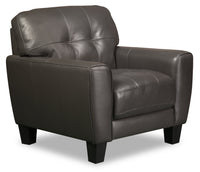 Fauteuil Curt de 41 po en cuir véritable avec capitonnage à boutons - gris