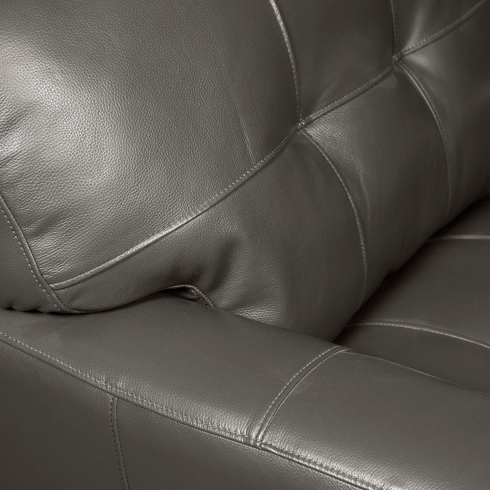 Sofa Curt de 85 po en cuir véritable avec capitonnage à boutons - gris