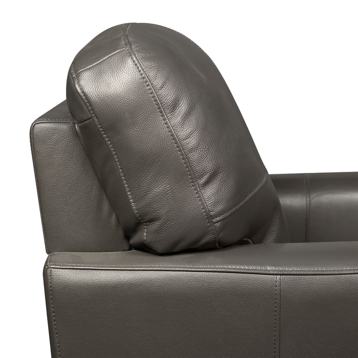 Sofa Curt de 85 po en cuir véritable avec capitonnage à boutons - gris