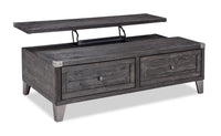 Table à café industrielle Hilla de 54,38 po avec dessus relevable et rangement - bois brun foncé avec pattes en métal