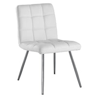 Chaise de salle à manger chrome et apparence cuir blanc, 2 pièces
