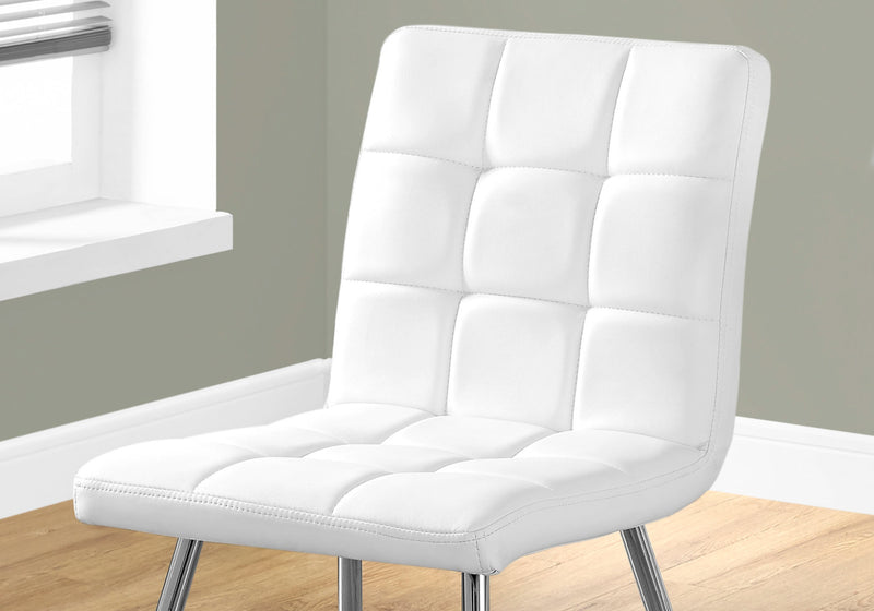 Chaise de salle à manger chrome et apparence cuir blanc, 2 pièces