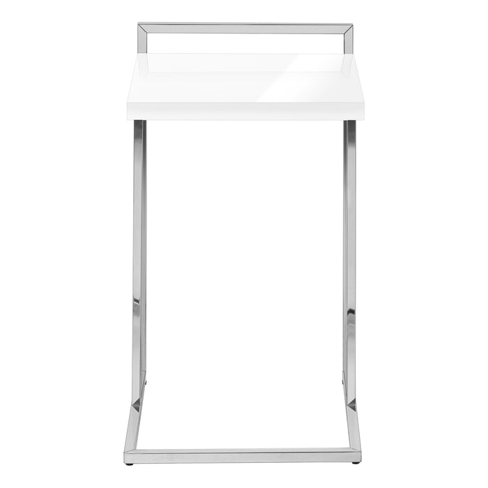 Table d’appoint blanc lustré et métal chromé