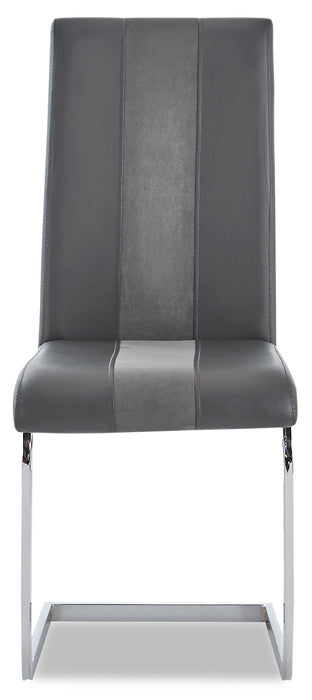 Ensemble de salle à manger Jaye 7 pièces avec table de 63 po (L), dessus en verre, base piédestal et 6 chaises - gris et blanc