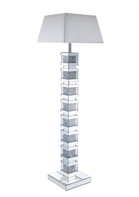Lampe à pied somptueuse Memphis de 54,3 po avec verre, miroir et cristaux en acrylique