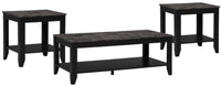 Ensemble 3 tables Roma de 47,5 po (table à café et 2 tables de bout) avec tablette - imitation de marbre noir