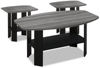 Ensemble 3 tables modernes Rosario de 35,5 po (table à café et 2 tables de bout) avec tablette - gris et noir