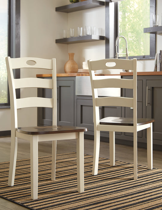Chaise de salle à manger Woodanville avec dossier en échelle - deux teintes, blanc et brun