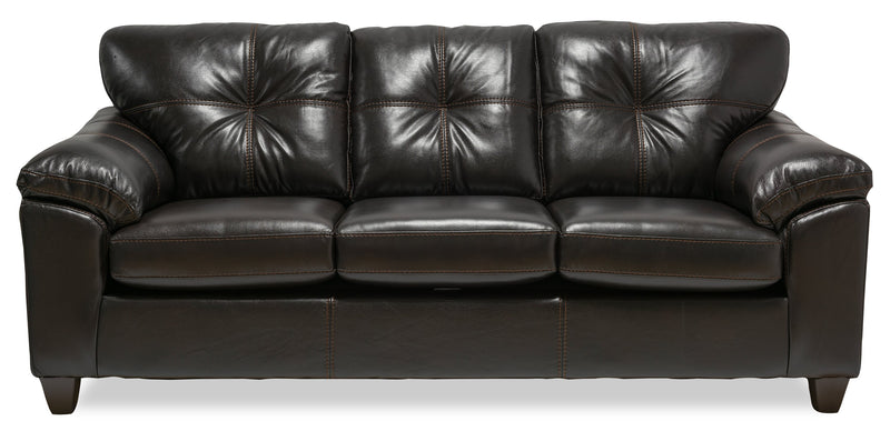 Sofa Addison de 86 po fabriqué au Canada en tissu d’apparence cuir avec coussin de siège amovible et capitonnage - noir mûre