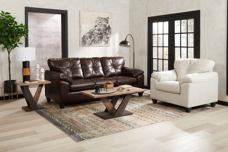 Sofa Addison de 86 po fabriqué au Canada en tissu d’apparence cuir avec coussin de siège amovible et capitonnage - brun