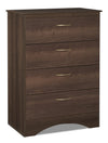 Commode verticale Aida de 28 po (L) x 37,3 po (H) à 4 tiroirs pour la chambre à coucher, fabriquée au Canada - brune