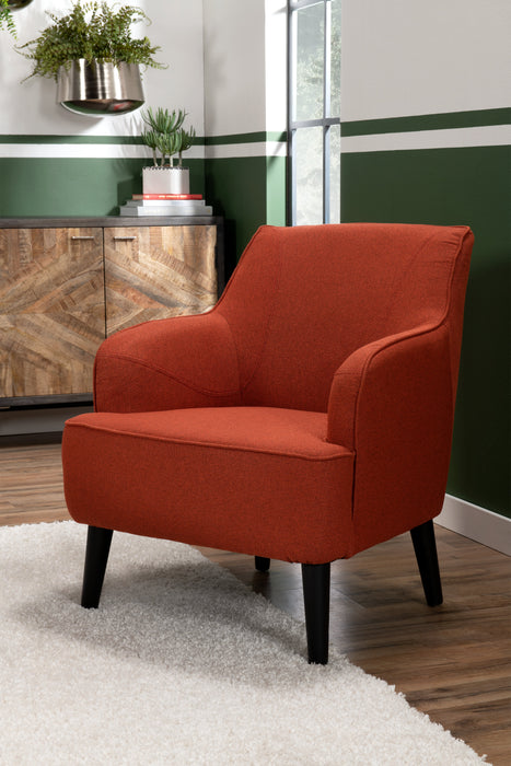 Fauteuil d’appoint Aimy de 28 po en tissu d’apparence lin avec pattes cylindriques en bois - orange