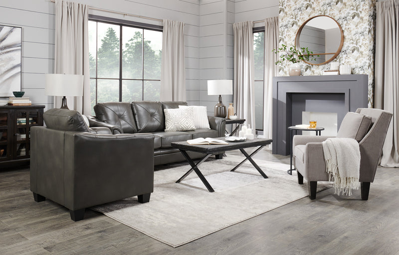 Sofa Andi de 84 po en tissu d’apparence cuir avec capitonnage - gris