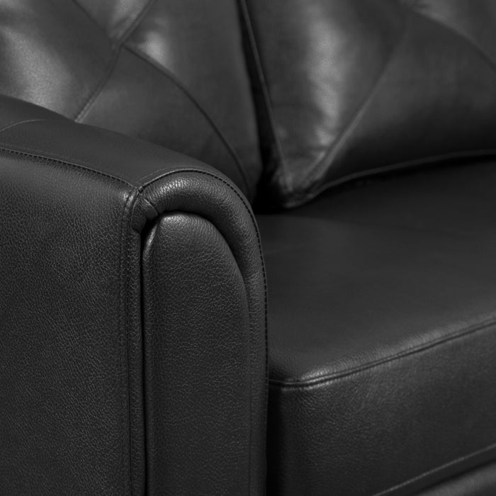 Causeuse Andi de 62 po en tissu d’apparence cuir avec capitonnage - noire