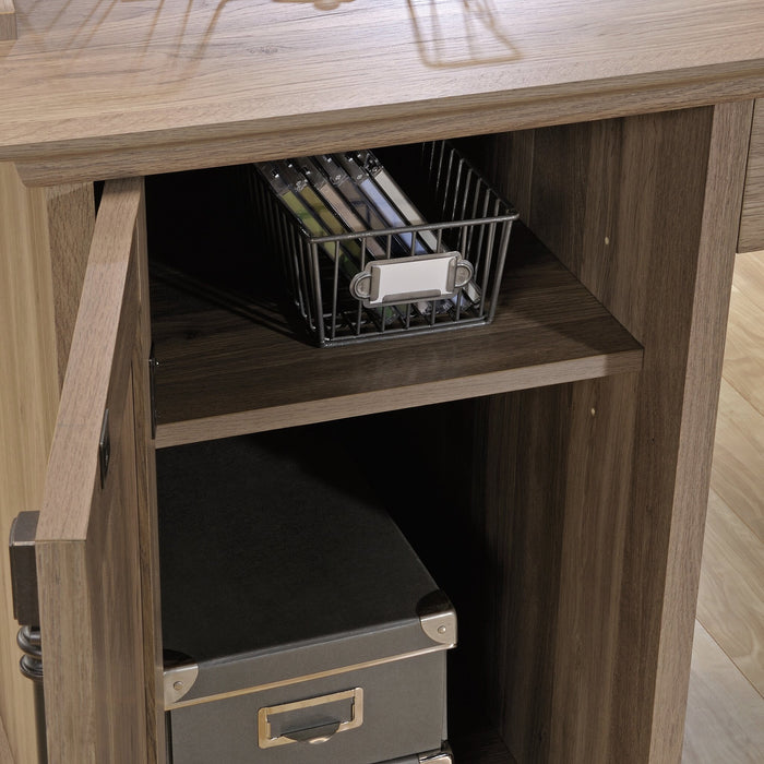 Bureau en coin en forme de L Barrister Lane de 68,88 po à 3 tiroirs avec armoire - chêne salé