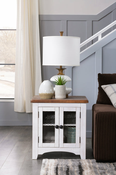 Table de bout rustique Benjy de 24 po avec rangement - bois deux teintes