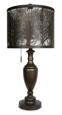 Lampe de table de 28 po bronze huilé avec abat-jour orné de découpes