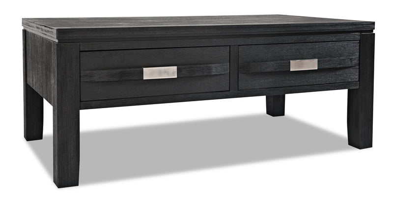 Table à café rustique Bronx de 48 po avec dessus relevable, rangement, tablette et roulettes - bois anthracite