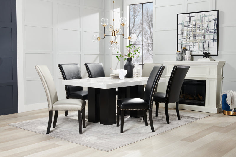 Ensemble de salle à manger Cami 7 pièces avec table de 70 po (L) avec dessus en marbre véritable et 6 chaises grises 