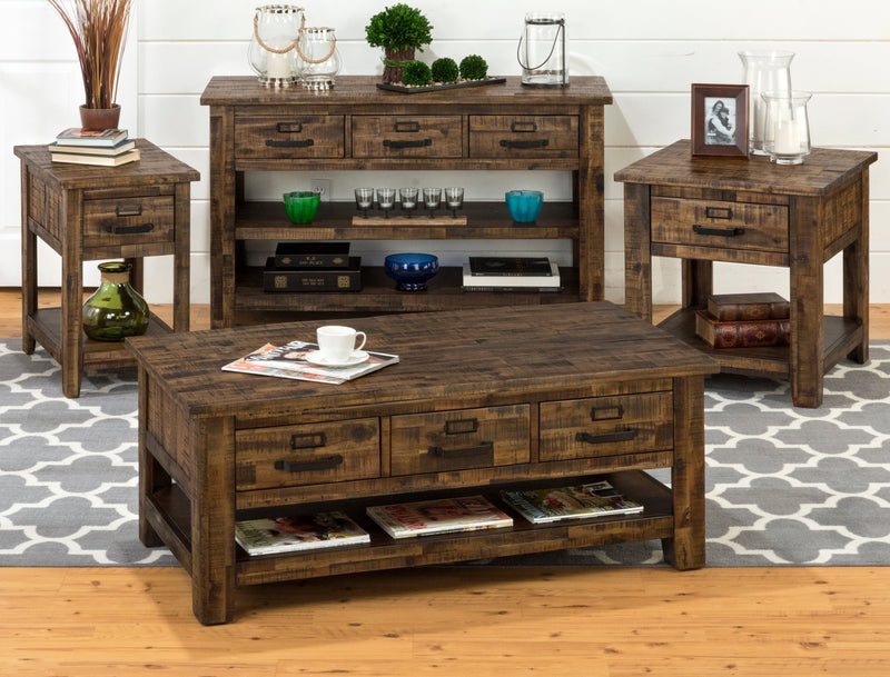 Table de salon rustique Casey de 50 po avec rangement et tablette - bois brun