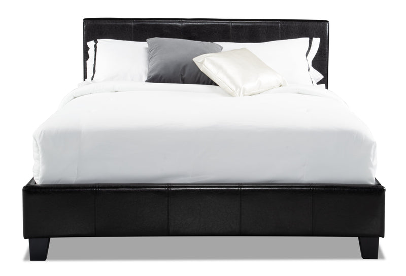 Lit rembourré Chase en tissu de cuir végétalien brun - format lit double